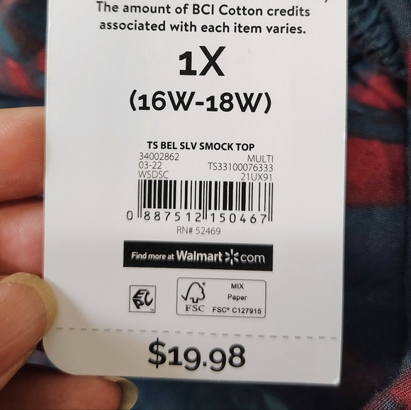 NWT Terra & Sky women's smock top, flared sleeves, cotton, plus sz 1X. - Picture 14 of 16